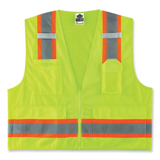 Picture of GloWear 8248Z Class 2 Two-Tone Surveyors Zipper Vest, Polyester, Large/X-Large, Lime, Ships in 1-3 Business Days
