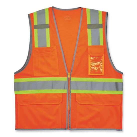 Picture of GloWear 8246Z Class 2 Two-Tone Mesh Reflective Binding Zipper Vest, Polyester, 4XL/5XL, Orange, Ships in 1-3 Business Days