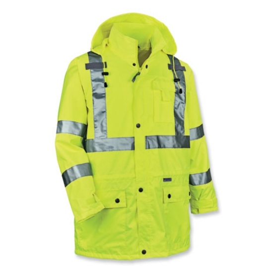 Picture of GloWear 8365 Class 3 Hi-Vis Rain Jacket, Polyester, Large, Lime, Ships in 1-3 Business Days