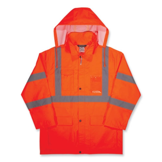 Picture of GloWear 8366 Class 3 Lightweight Hi-Vis Rain Jacket, Polyester, Small, Orange, Ships in 1-3 Business Days