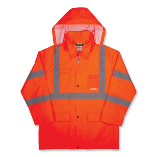 Picture of GloWear 8366 Class 3 Lightweight Hi-Vis Rain Jacket, Polyester, Medium, Orange, Ships in 1-3 Business Days