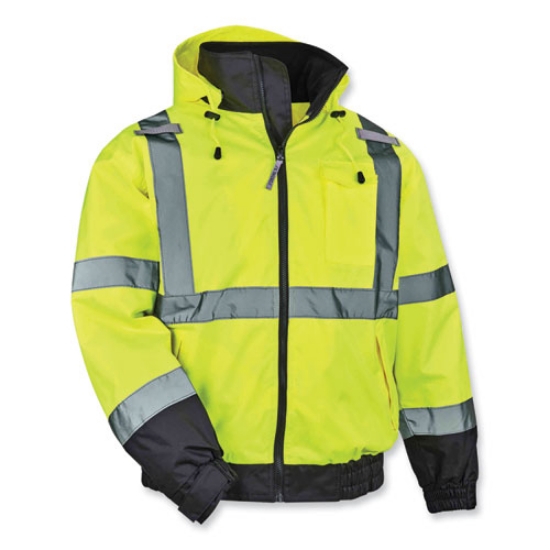 Picture of GloWear 8379 Class 3 Hi-Vis Fleece Lined Bomber Jacket, Lime, X-Large, Ships in 1-3 Business Days