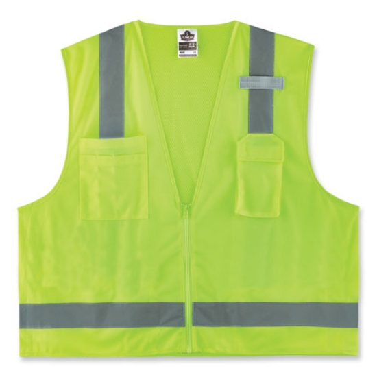 Picture of GloWear 8249Z-S Single Size Class 2 Economy Surveyors Zipper Vest, Polyester, 3X-Large, Lime, Ships in 1-3 Business Days