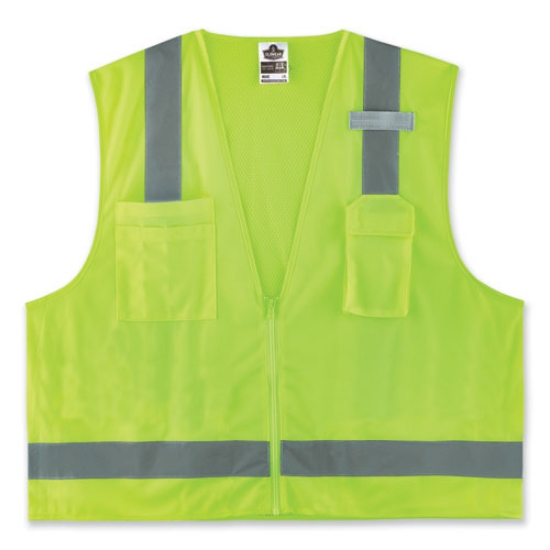 Picture of GloWear 8249Z-S Single Size Class 2 Economy Surveyors Zipper Vest, Polyester, 5X-Large, Lime, Ships in 1-3 Business Days