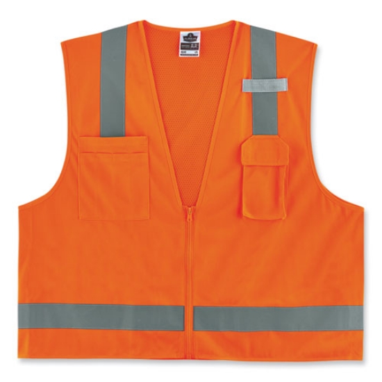 Picture of GloWear 8249Z-S Single Size Class 2 Economy Surveyors Zipper Vest, Polyester, 3X-Large, Orange, Ships in 1-3 Business Days