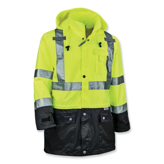 Picture of GloWear 8365BK Class 3 Hi-Vis Rain Jacket Black Bottom, X-Large, Lime, Ships in 1-3 Business Days