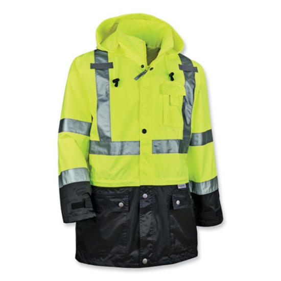 Picture of GloWear 8365BK Class 3 Hi-Vis Rain Jacket Black Bottom, 2X-Large, Lime, Ships in 1-3 Business Days