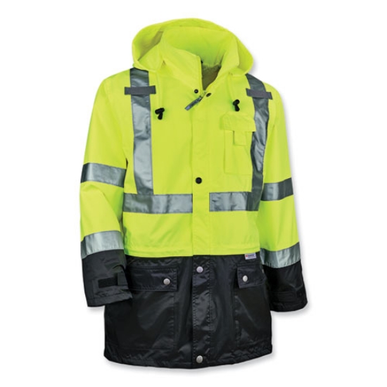 Picture of GloWear 8365BK Class 3 Hi-Vis Rain Jacket Black Bottom, 3X-Large, Lime, Ships in 1-3 Business Days