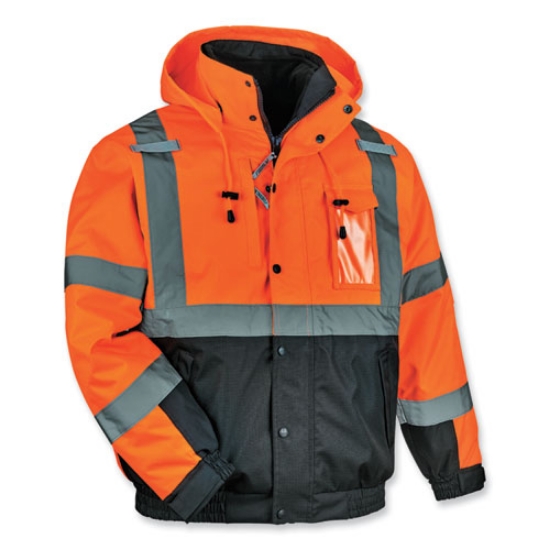 Picture of GloWear 8381 Class 3 Hi-Vis 4-in-1 Quilted Bomber Jacket, Orange, 5X-Large, Ships in 1-3 Business Days
