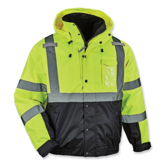 Picture of GloWear 8381 Class 3 Hi-Vis 4-in-1 Quilted Bomber Jacket, Lime, Medium, Ships in 1-3 Business Days