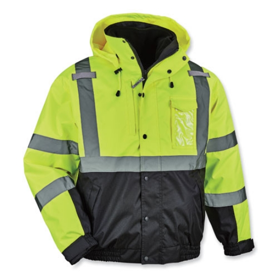 Picture of GloWear 8381 Class 3 Hi-Vis 4-in-1 Quilted Bomber Jacket, Lime, Large, Ships in 1-3 Business Days