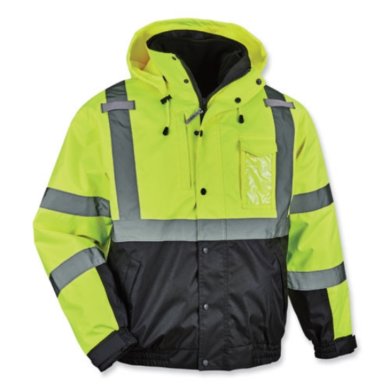 Picture of GloWear 8381 Class 3 Hi-Vis 4-in-1 Quilted Bomber Jacket, Lime, X-Large, Ships in 1-3 Business Days