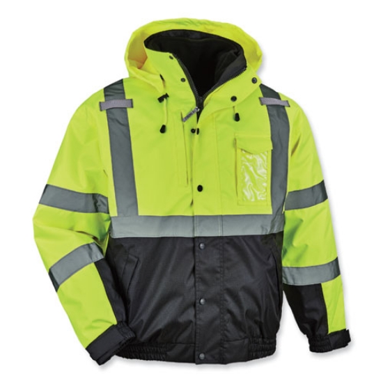 Picture of GloWear 8381 Class 3 Hi-Vis 4-in-1 Quilted Bomber Jacket, Lime, 3X-Large, Ships in 1-3 Business Days