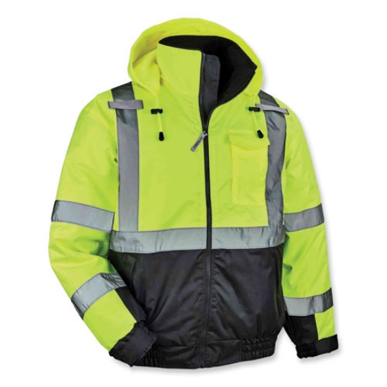 Picture of GloWear 8377 Class 3 Hi-Vis Quilted Bomber Jacket, Lime, 3X-Large, Ships in 1-3 Business Days