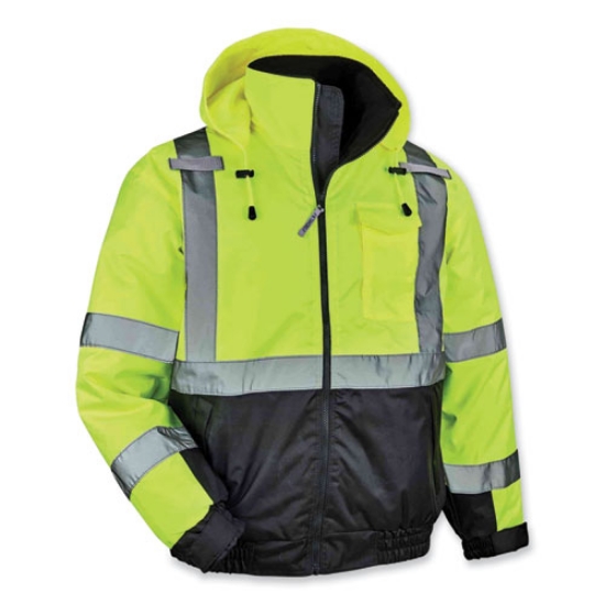 Picture of GloWear 8377 Class 3 Hi-Vis Quilted Bomber Jacket, Lime, 4X-Large, Ships in 1-3 Business Days