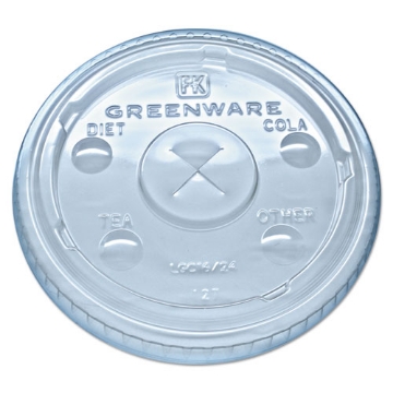 Picture of Greenware Cold Drink Lids, Fits 16 Oz, 18 Oz, 24 Oz Cups, X-Slot, Clear, 1,000/carton