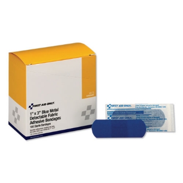 Picture of Adhesive Blue Metal Detectable Bandages, 1 X 3, Plastic With Foil, 100/box, 12 Boxes/carton