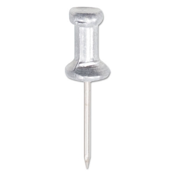 Picture of Aluminum Head Push Pins, Aluminum, Silver, 0.63", 100/Box