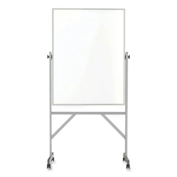 Picture of Reversible Magnetic Porcelain Whiteboard with Satin Aluminum Frame and Stand, 36 x 48, White Surface, Ships in 7-10 Bus Days