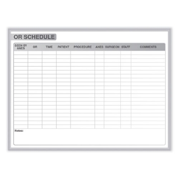 Picture of OR Schedule Magnetic Whiteboard, 48.5 x 36.5, White/Gray Surface, Satin Aluminum Frame, Ships in 7-10 Business Days