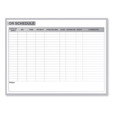 Picture of OR Schedule Magnetic Whiteboard, 96.5 x 48.5, White/Gray Surface, Satin Aluminum Frame, Ships in 7-10 Business Days