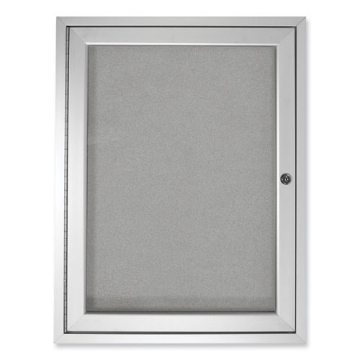 Picture of 1 Door Enclosed Vinyl Bulletin Board with Satin Aluminum Frame, 30 x 36, Silver Surface, Ships in 7-10 Business Days