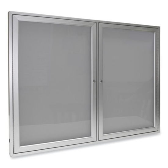 Picture of 2 Door Enclosed Vinyl Bulletin Board with Satin Aluminum Frame, 60 x 36, Silver Surface, Ships in 7-10 Business Days