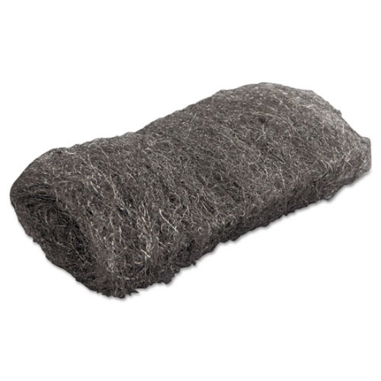 Picture of Industrial-Quality Steel Wool Hand Pads, #1 Medium, Steel Gray, 16 Pads/sleeve, 12 Sleeves/carton