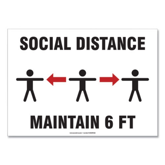 Picture of Social Distance Signs, Wall, 10 X 7, "social Distance Maintain 6 Ft", 3 Humans/arrows, White, 10/pack