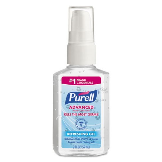 Picture of Advanced Hand Sanitizer Gel, 2 oz Pump Bottle, Refreshing Scent, 24/Carton