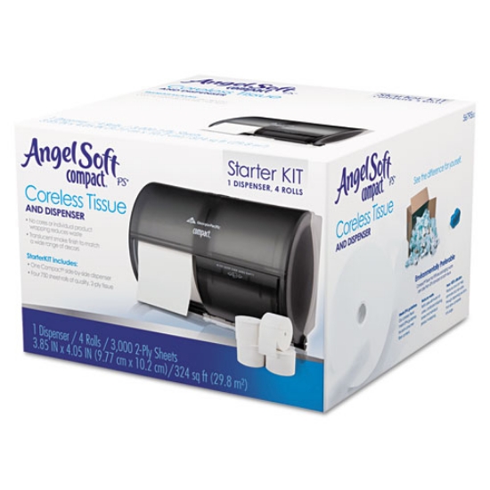 Picture of Compact Tissue Dispenser/Angel Soft ps Start Kit, 10.13 x 6.75 x 7.13, Translucent Smoke
