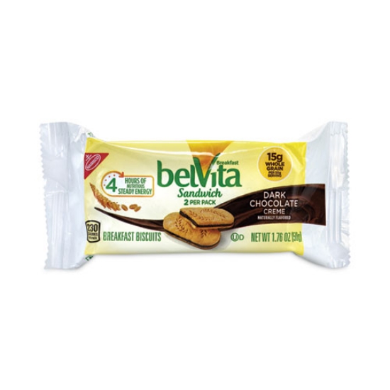 Picture of belVita Breakfast Biscuits, Dark Chocolate Creme Breakfast Sandwich, 1.76 oz Pack, 25 PK/Carton, Ships in 1-3 Business Days