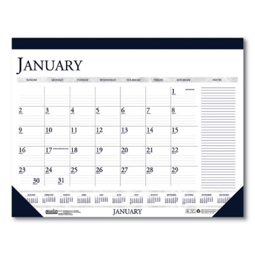 Picture of Recycled Two-Color Monthly Desk Pad Calendar with Notes Section, 22 x 17, Blue Binding/Corners, 12-Month (Jan-Dec): 2024