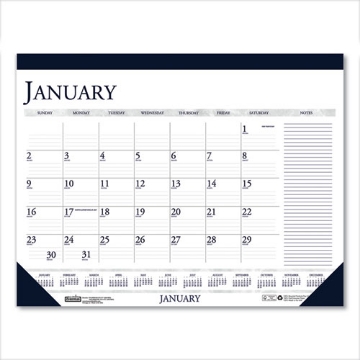 Picture of Recycled Two-Color Monthly Desk Pad Calendar with Notes Section, 18.5 x 13, Blue Binding/Corners, 12-Month (Jan-Dec): 2024