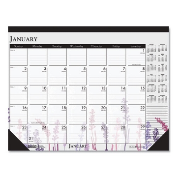 Picture of Recycled Desk Pad Calendar, Wild Flowers Artwork, 18.5 x 13, White Sheets, Black Binding/Corners,12-Month (Jan-Dec): 2024