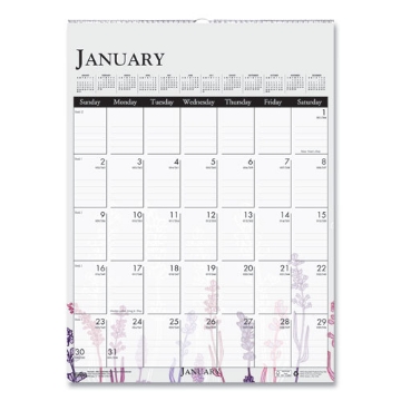Picture of Recycled Wild Flower Wall Calendar, Wild Flowers Artwork, 12 x 16.5, White/Multicolor Sheets, 12-Month (Jan to Dec): 2024