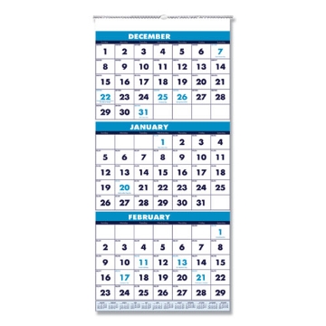 Picture of Recycled Three-Month Format Wall Calendar, Vertical Orientation, 12.25 x 26, White Sheets, 14-Month (Dec-Jan): 2023-2025