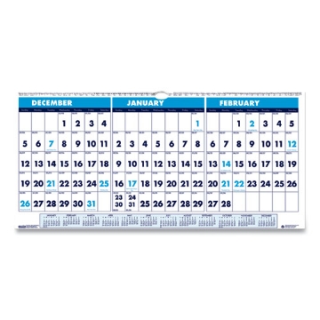 Picture of Recycled Three-Month Format Wall Calendar, Horizontal Orientation, 23.5 x 12, White Sheets, 14-Month (Dec-Jan): 2023-2025