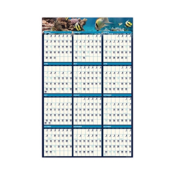 Picture of Earthscapes Recycled Reversible/Erasable Yearly Wall Calendar, Sea Life Photos, 24 x 37, White Sheets, 12-Month(Jan-Dec):2024