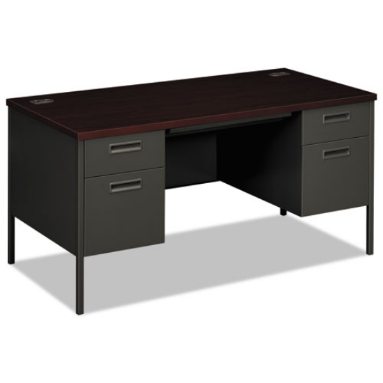 Picture of Metro Classic Series Double Pedestal Desk, Flush Panel, 60" X 30" X 29.5", Mahogany/charcoal