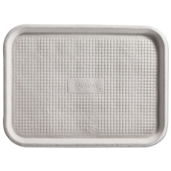 Picture of Savaday Molded Fiber Flat Food Tray, 1-Compartment, 16 x 12, White, Paper, 200/Carton