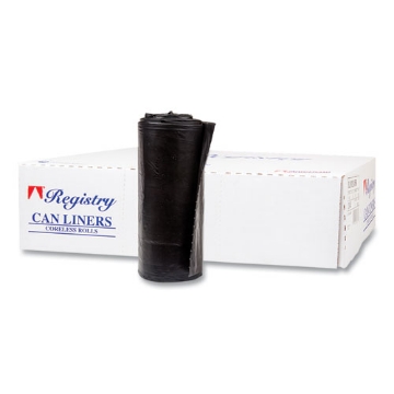 Picture of High-Density Commercial Can Liners, 60 gal, 17 mic, 38" x 60", Black, 25 Bags/Roll, 8 Interleaved Rolls/Carton
