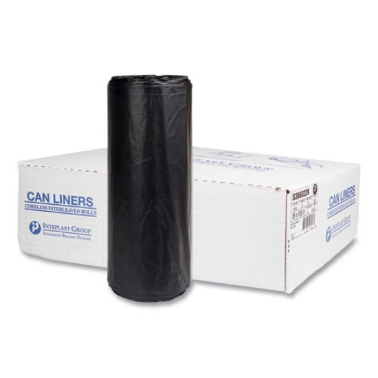 Picture of High-Density Commercial Can Liners, 60 gal, 22 mic, 38" x 60", Black, 25 Bags/Roll, 6 Interleaved Rolls/Carton