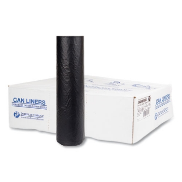 Picture of High-Density Commercial Can Liners, 60 gal, 16 mic, 43" x 48", Black, 25 Bags/Roll, 8 Interleaved Rolls/Carton