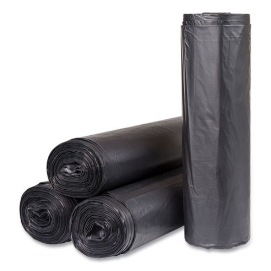 Picture of High-Density Commercial Can Liners, 60 gal, 22 mic, 43" x 48", Black, 25 Bags/Roll, 6 Interleaved Rolls/Carton