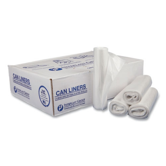 Picture of Low-Density Commercial Can Liners, Coreless Perforated Roll, 16 gal, 0.35mil, 24" x 33", Clear, 50 Bags/Roll, 20 Rolls/Carton