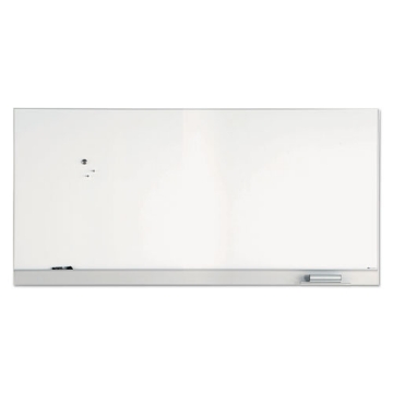 Picture of polarity magnetic dry erase white board, 96 x 46, white surface, silver aluminum frame