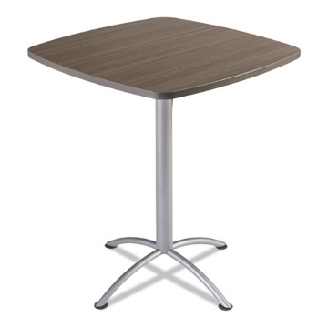 Picture of iLand Bistro-Height Table with Contoured Edges, Square, 36" x 36" x 42", Natural Teak Top, Silver Base