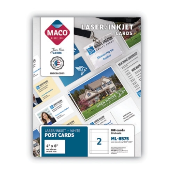 Picture of Unruled Microperforated Laser/inkjet Post Cards, 4 X 6, White, 100 Cards, 2 Cards/sheet, 50 Sheets/box