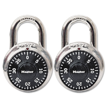 Picture of Combination Lock, Stainless Steel, 1.87" Wide, Silver/Black, 2/Pack